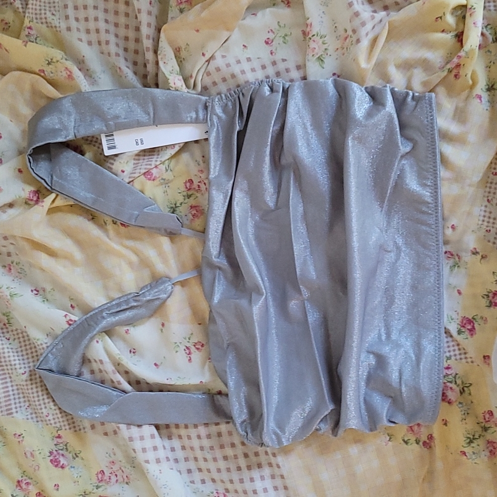 UO grey shimmer bustier crop top - Picture 2 of 3